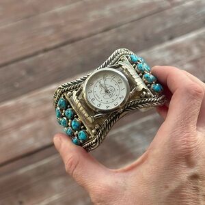 Vintage sterling silver & turquoise cuff watch